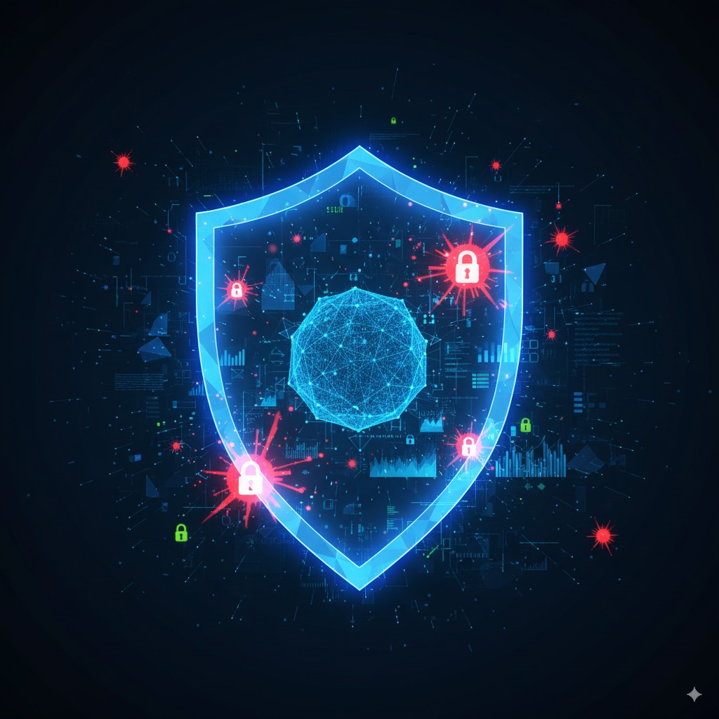 Concepto de ciberseguridad protegiendo un modelo de IA